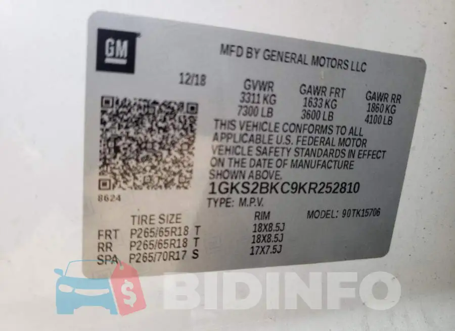 1GKS2BKC9KR252810 Photo# 12