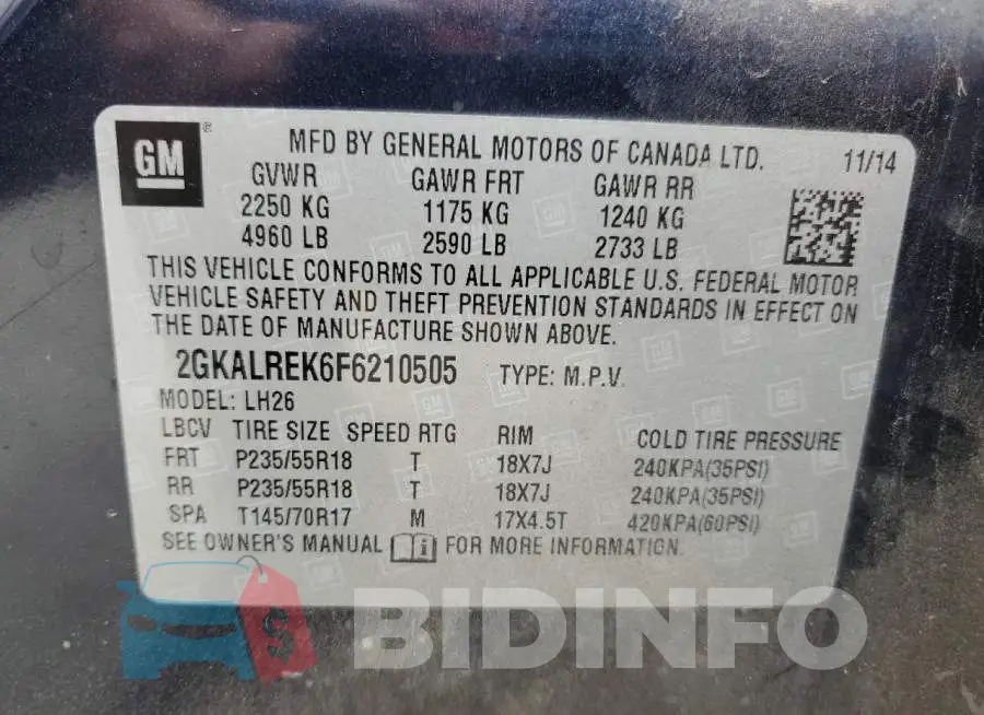 2GKALREK6F6210505 Photo# 13