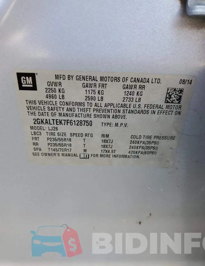 2GKALTEK7F6128750 Photo# 13