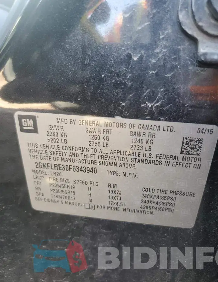 2GKFLRE30F6343940 Photo# 12