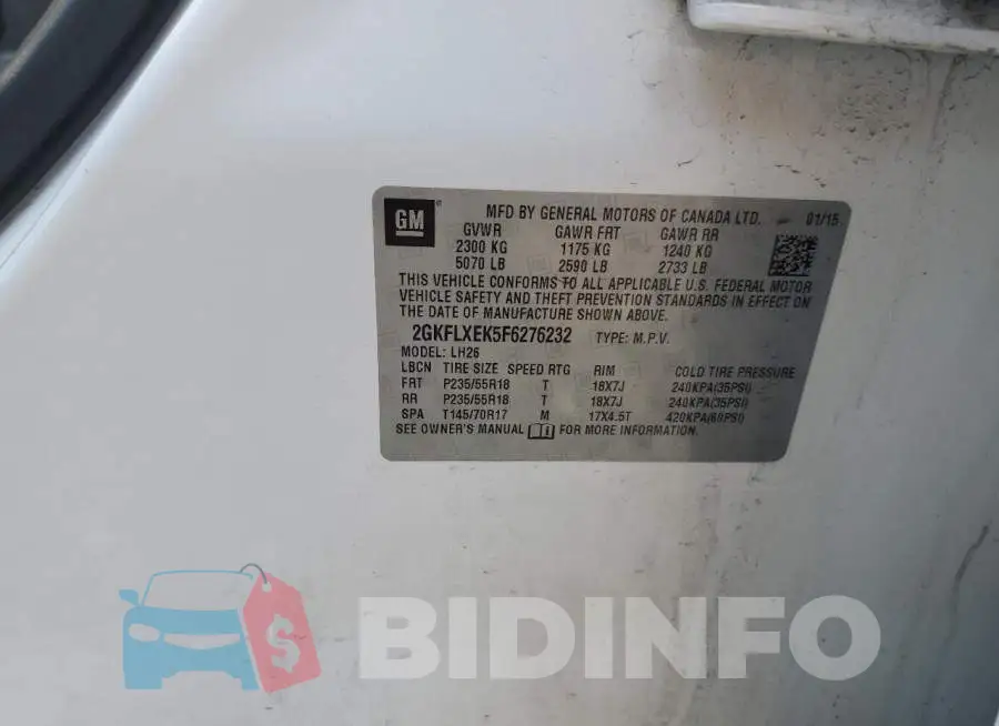 2GKFLXEK5F6276232 Photo# 13
