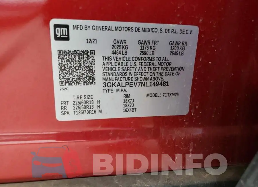 3GKALPEV7NL149481 Photo# 13