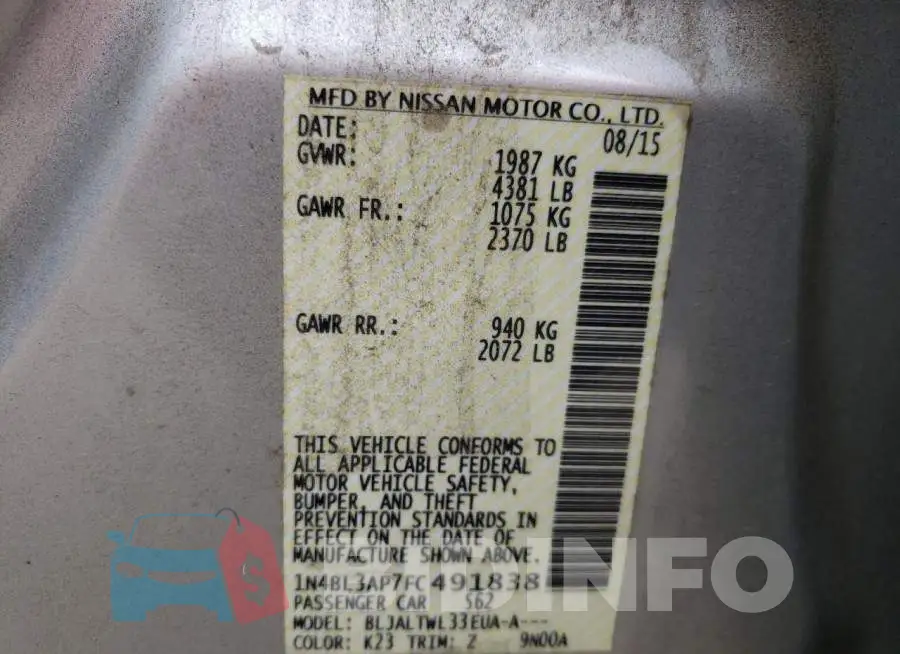 1N4BL3AP7FC491838 Photo# 12