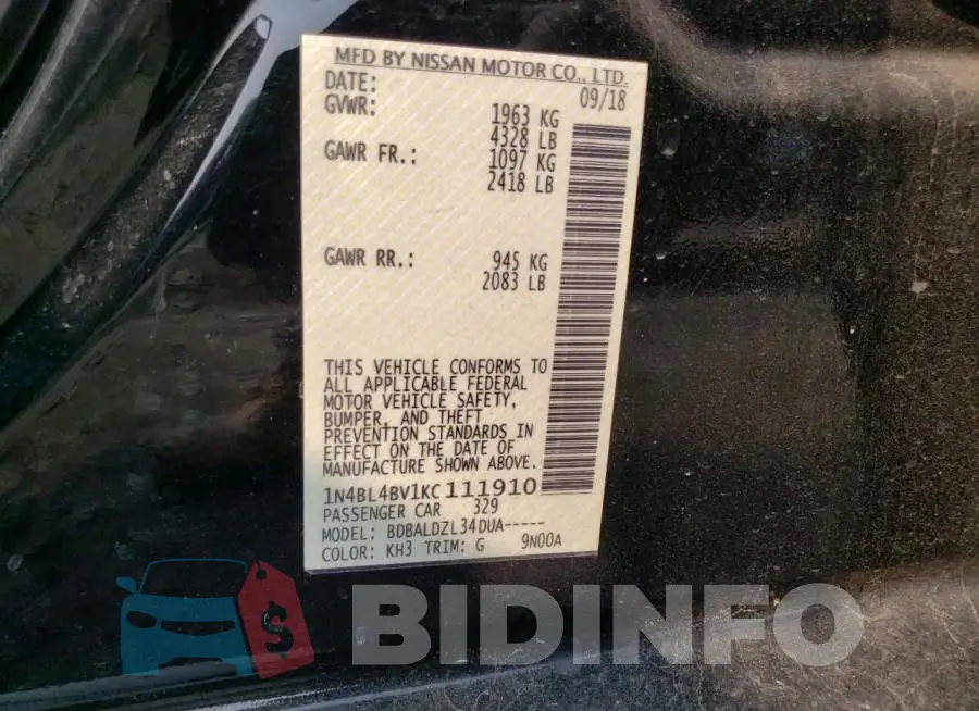 1N4BL4BV1KC111910 Photo# 12