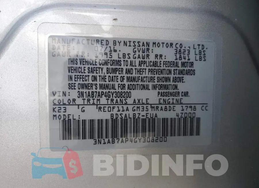 3N1AB7AP4GY308200 Photo# 13