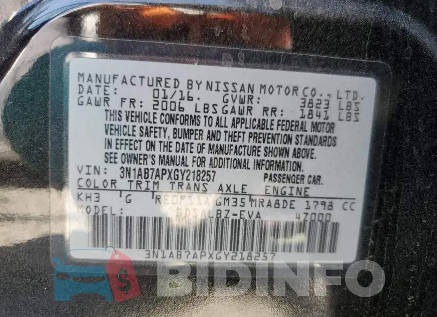 3N1AB7APXGY218257 Photo# 13