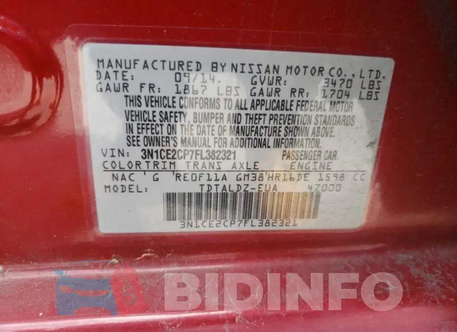 3N1CE2CP7FL382321 Photo# 12