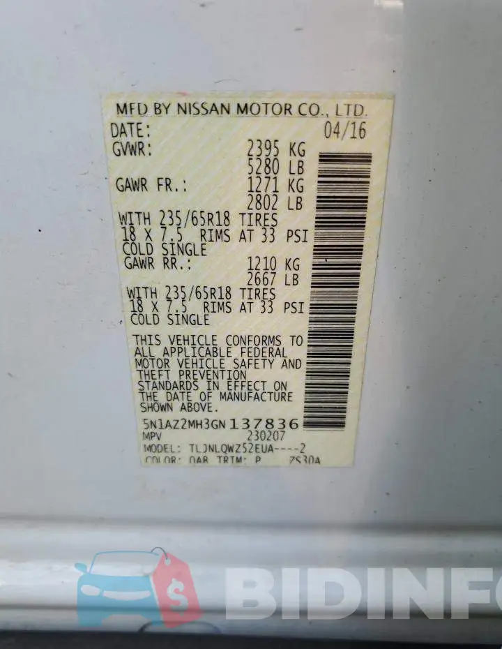 5N1AZ2MH3GN137836 Photo# 12