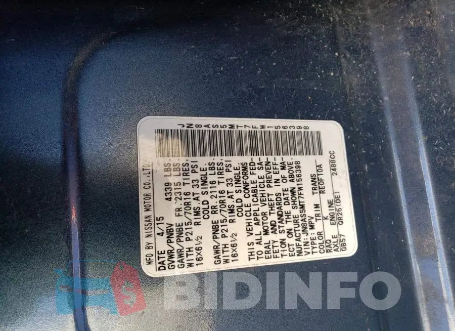 JN8AS5MT7FW156398 Photo# 13