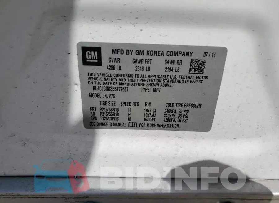 KL4CJCSB3EB779667 Photo# 13