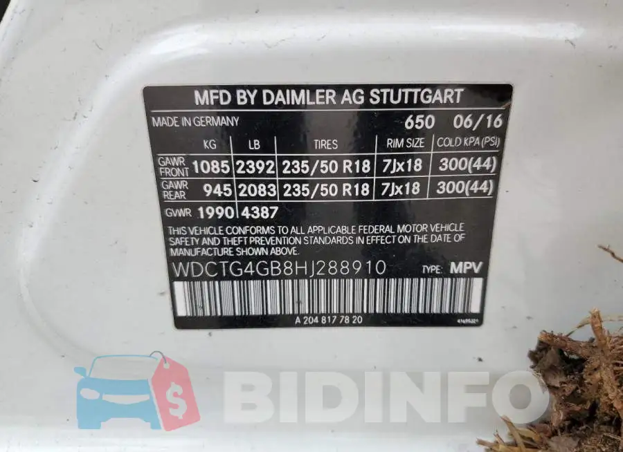 WDCTG4GB8HJ288910 Photo# 13