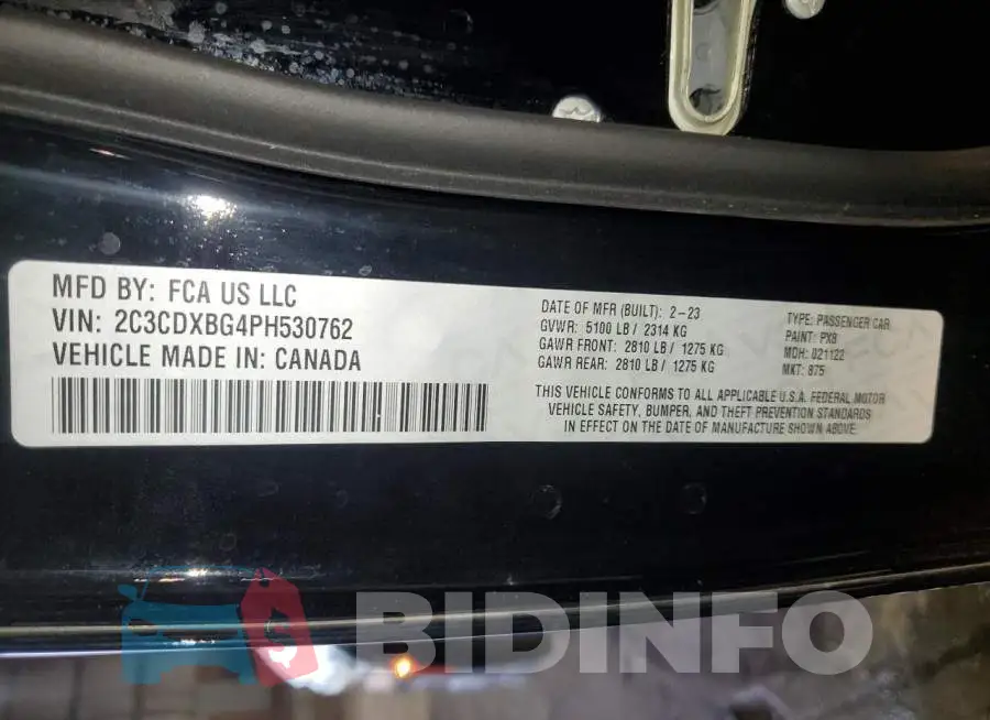 2C3CDXBG4PH530762 Photo# 12