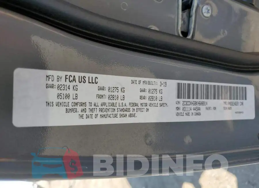 2C3CDXHG8KH608914 Photo# 13