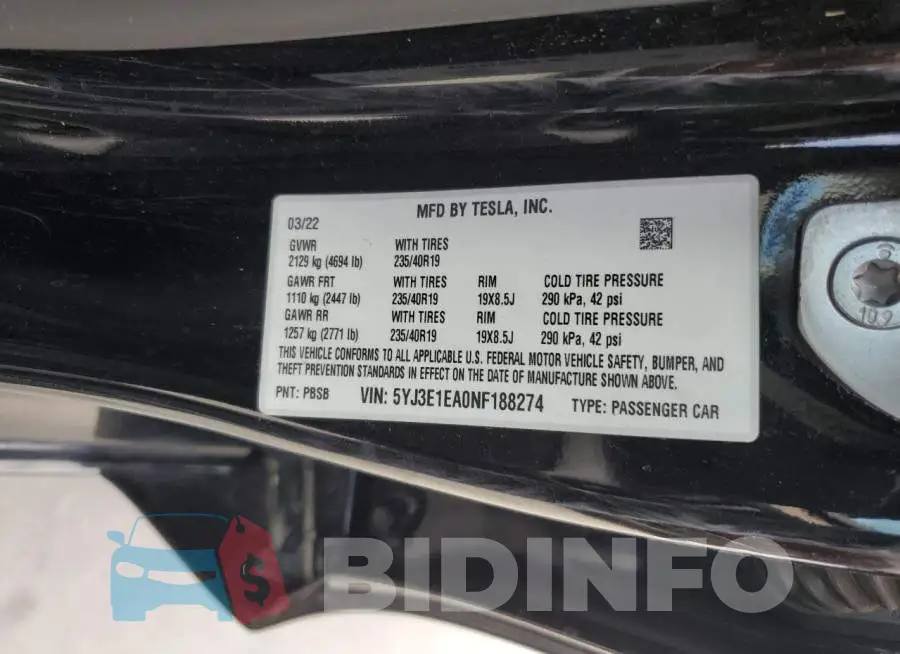 5YJ3E1EA0NF188274 Photo# 12