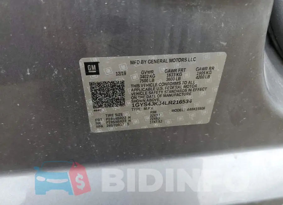 1GYS4JKJ4LR216534 Photo# 14