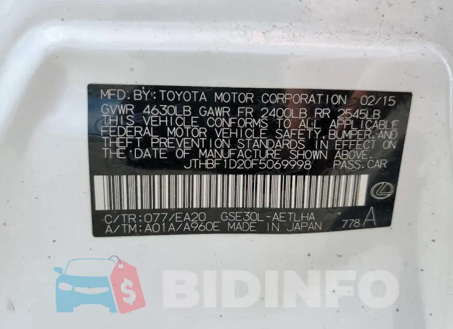 JTHBF1D20F5069998 Photo# 13