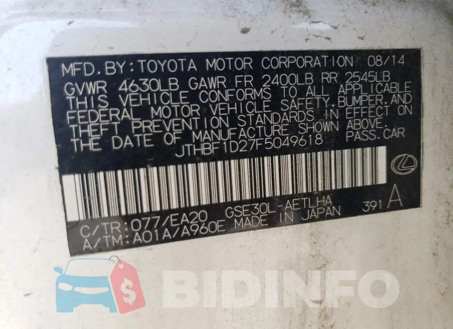 JTHBF1D27F5049618 Photo# 12