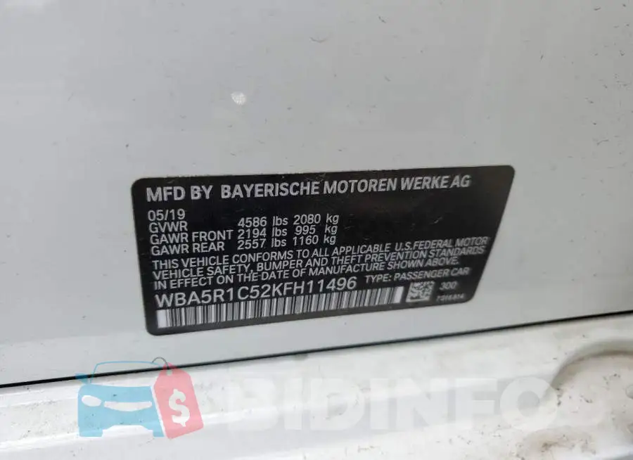 WBA5R1C52KFH11496 Photo# 12
