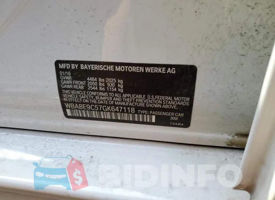 WBA8E9C57GK647118 Photo# 12
