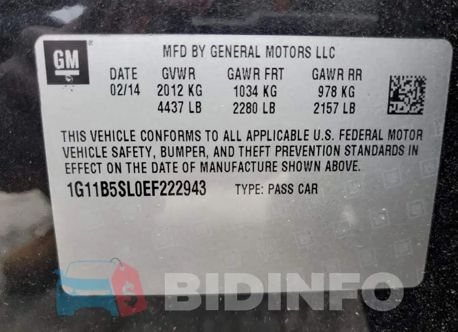 1G11B5SL0EF222943 Photo# 12