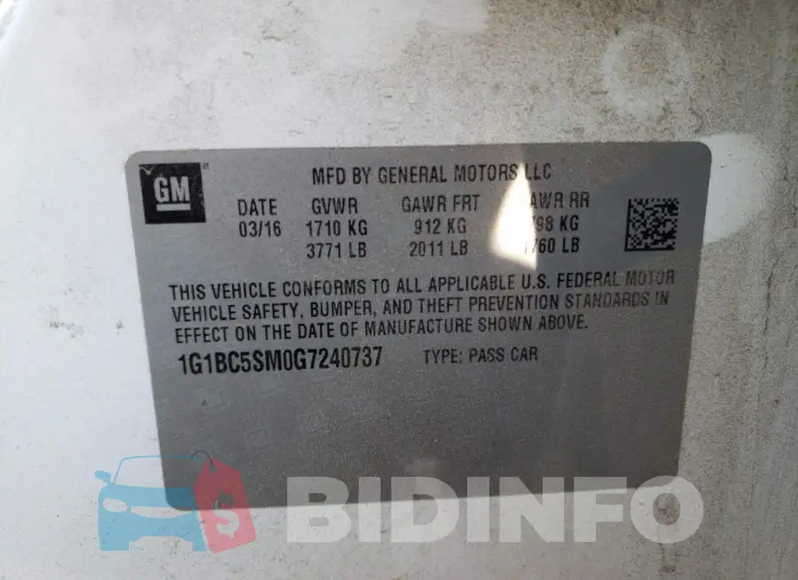 1G1BC5SM0G7240737 Photo# 12