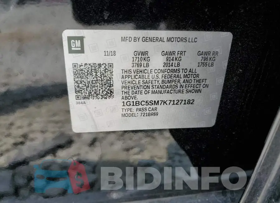 1G1BC5SM7K7127182 Photo# 12