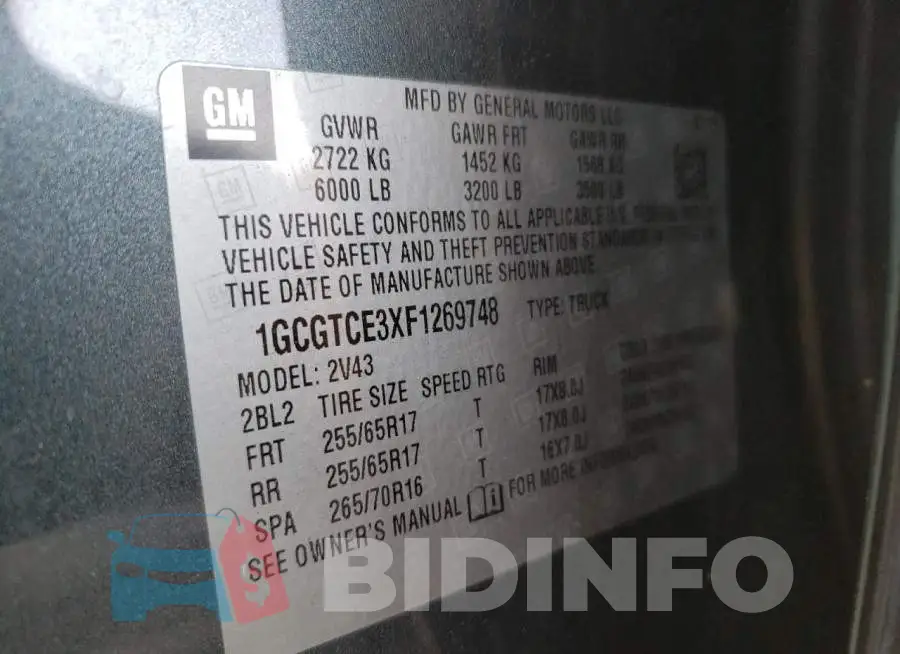 1GCGTCE3XF1269748 Photo# 12