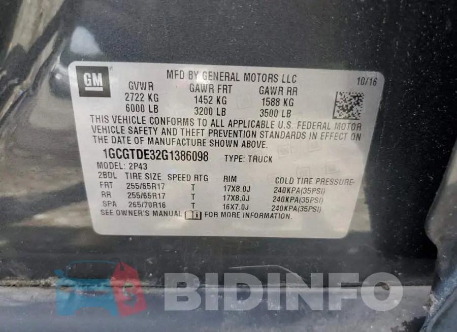 1GCGTDE32G1386098 Photo# 13