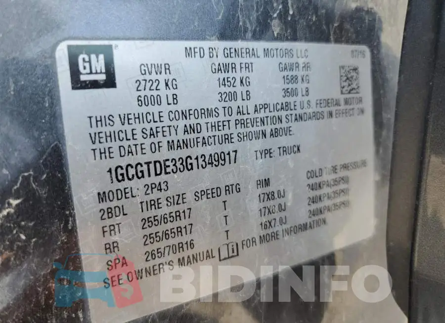 1GCGTDE33G1349917 Photo# 12