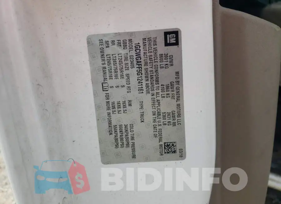 1GCWGAFF5G1241161 Photo# 12