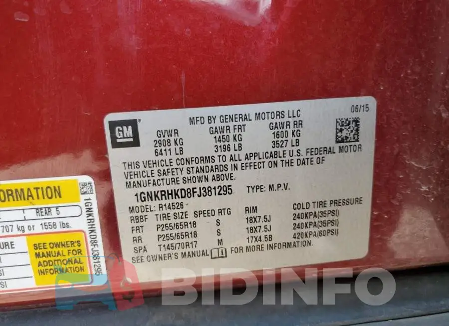 1GNKRHKD8FJ381295 Photo# 13