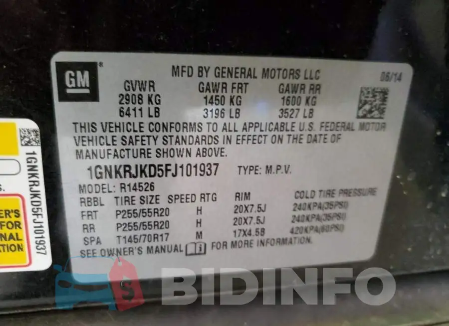 1GNKRJKD5FJ101937 Photo# 13