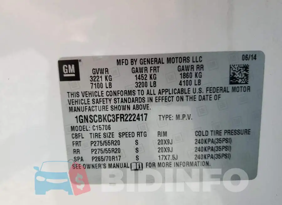 1GNSCBKC3FR222417 Photo# 13