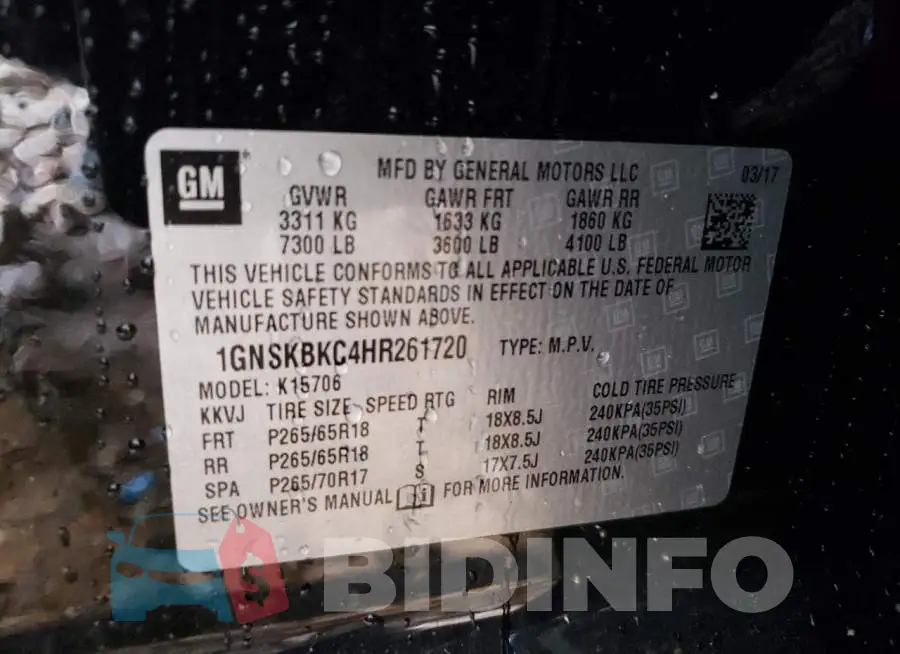1GNSKBKC4HR261720 Photo# 12
