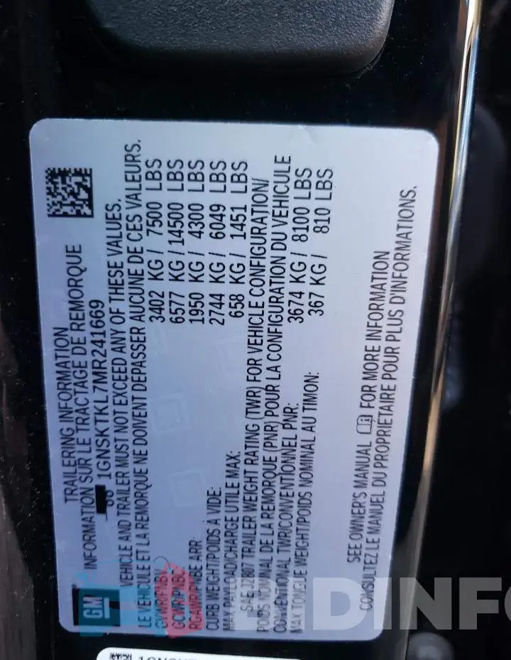 1GNSKTKL7MR241669 Photo# 13