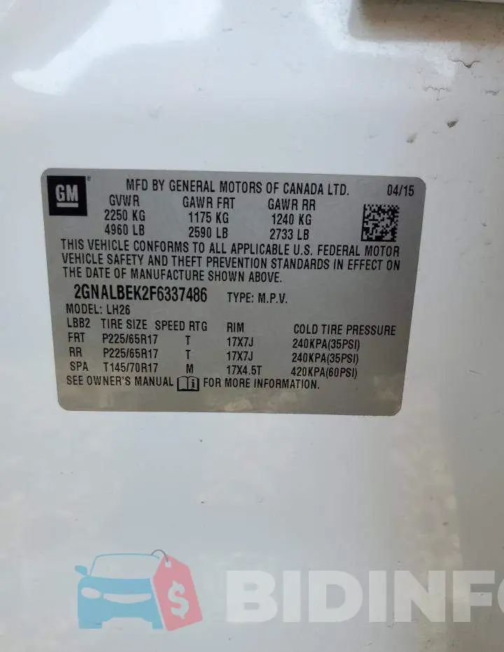2GNALBEK2F6337486 Photo# 13