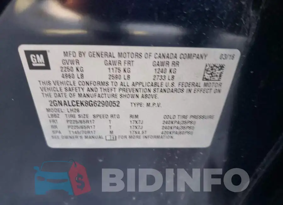 2GNALCEK8G6290052 Photo# 12