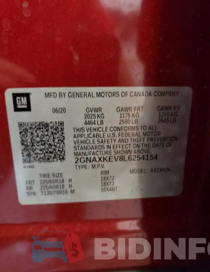 2GNAXKEV8L6254154 Photo# 13
