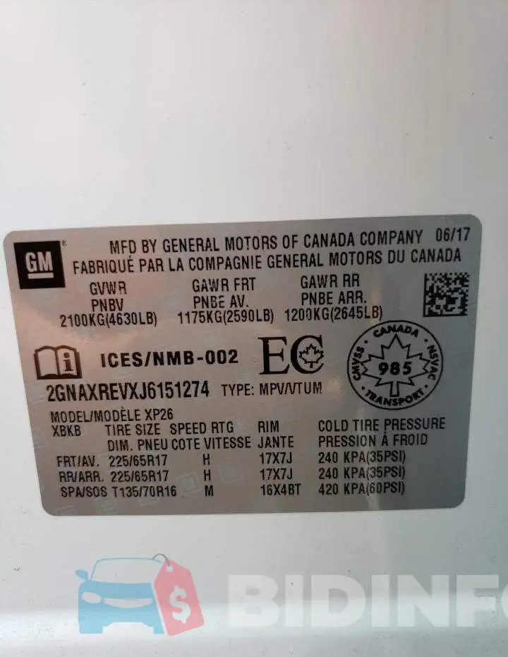 2GNAXREVXJ6151274 Photo# 12