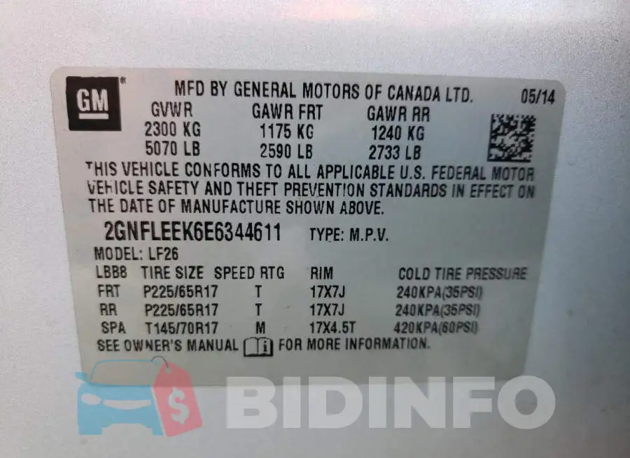 2GNFLEEK6E6344611 Photo# 13