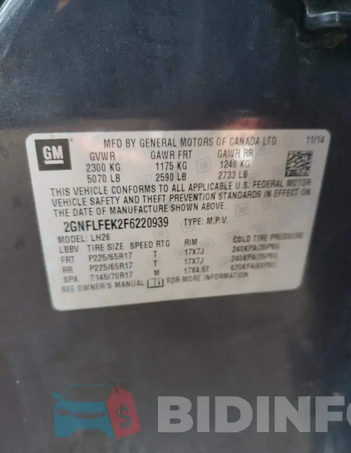 2GNFLFEK2F6220939 Photo# 12
