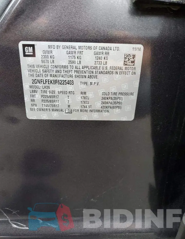 2GNFLFEK8F6225403 Photo# 13