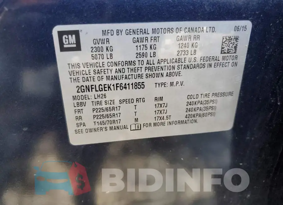 2GNFLGEK1F6411855 Photo# 13