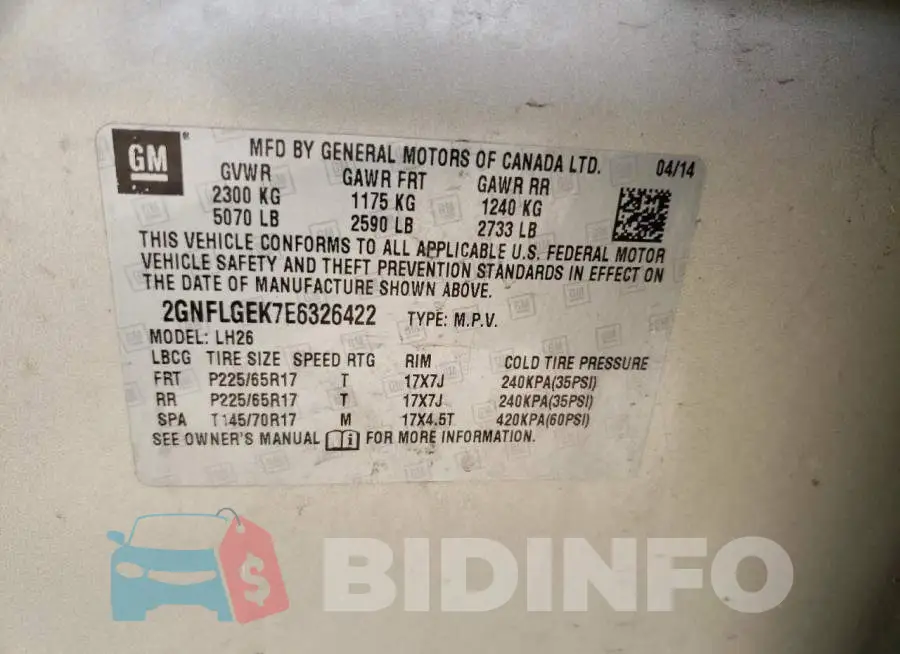 2GNFLGEK7E6326422 Photo# 12