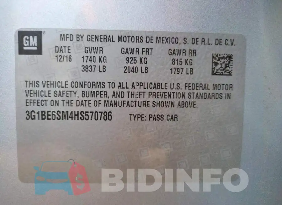 3G1BE6SM4HS570786 Photo# 12