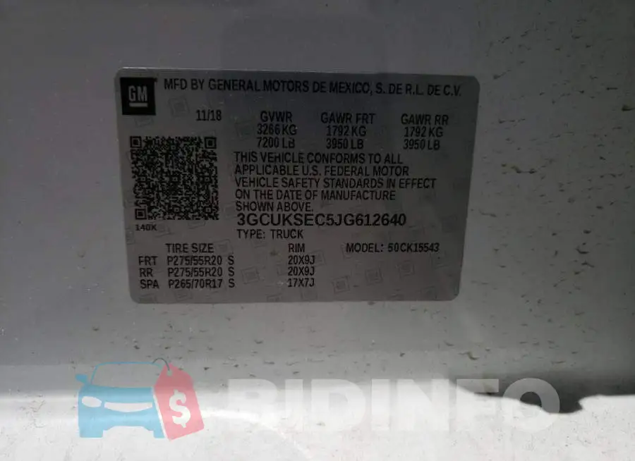 3GCUKSEC5JG612640 Photo# 13
