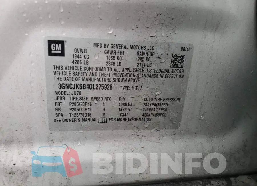 3GNCJKSB4GL275928 Photo# 13