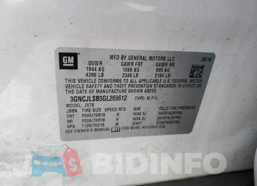 3GNCJLSB5GL269612 Photo# 13