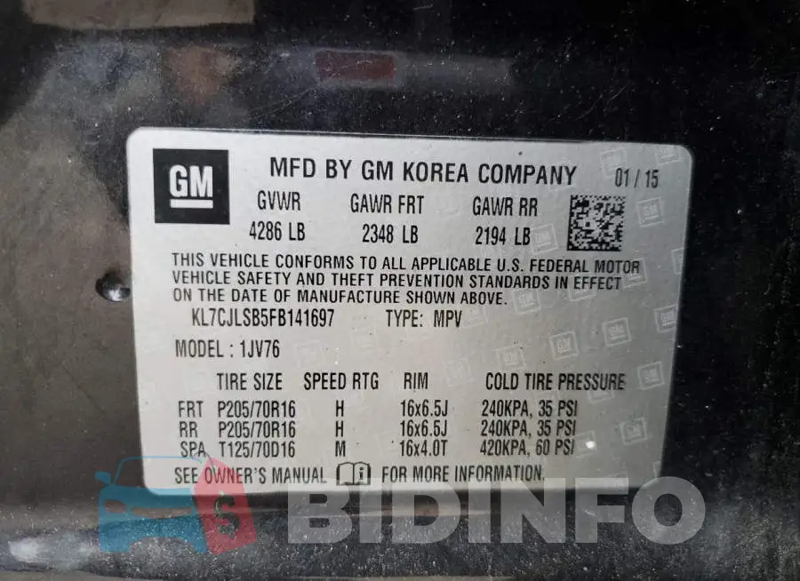 KL7CJLSB5FB141697 Photo# 12
