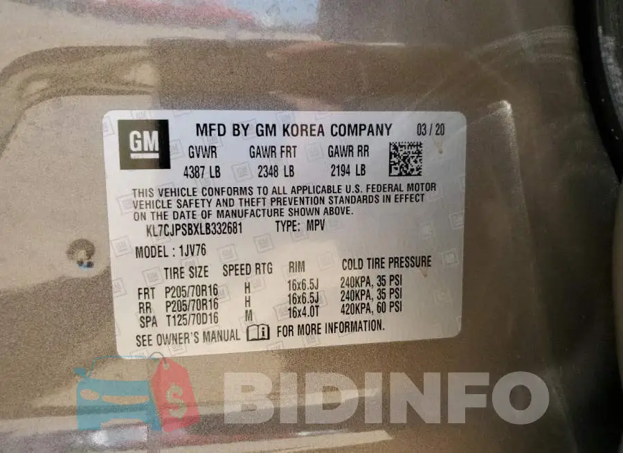 KL7CJPSBXLB332681 Photo# 12